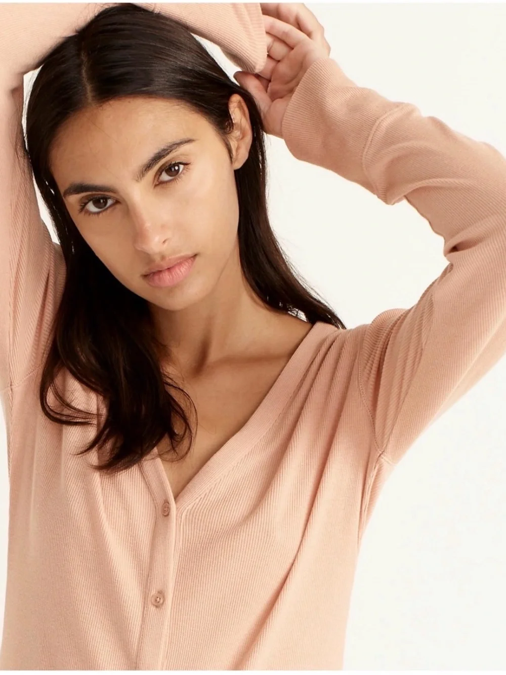 J crew Neutral Peach Ribbed button-front knit dress Long sleeves #423